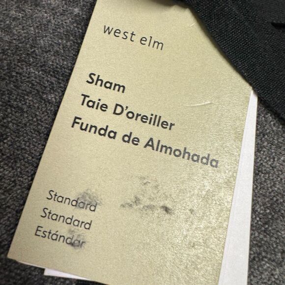 West Elm Striated Chenille Standard Size Pillow Sham Pair Graphite Gray NEW - Picture 8 of 8